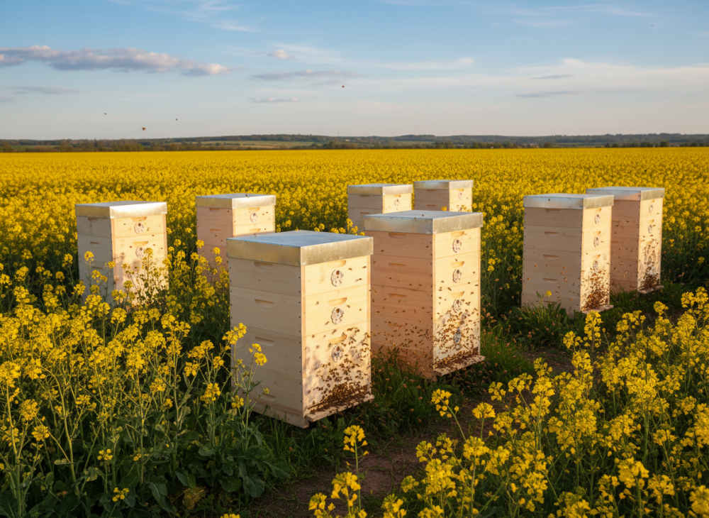 všelí úly na řepkovém poli
