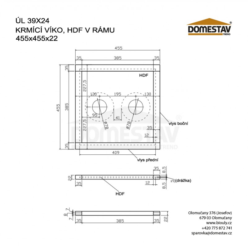 Kŕmiace veko pre včelí úľ 39x24 a 39x17, HDF v rámu