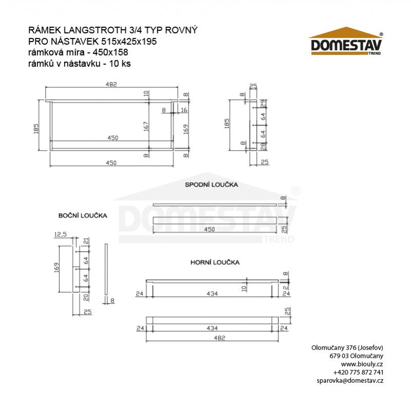 Včelí nadstavok Langstroth 1/1 242 mm, nezmontovaný 1 ks, Borovica hladká (vejmutovka)