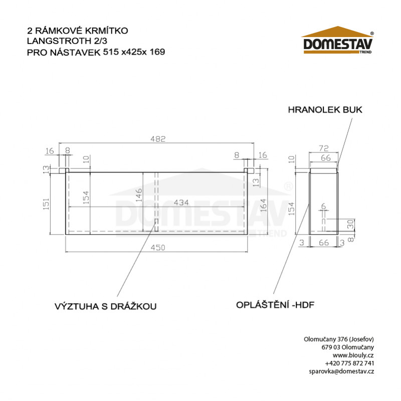 Dvourámkové krmítko 3,8 litru, Langstroth 2/3