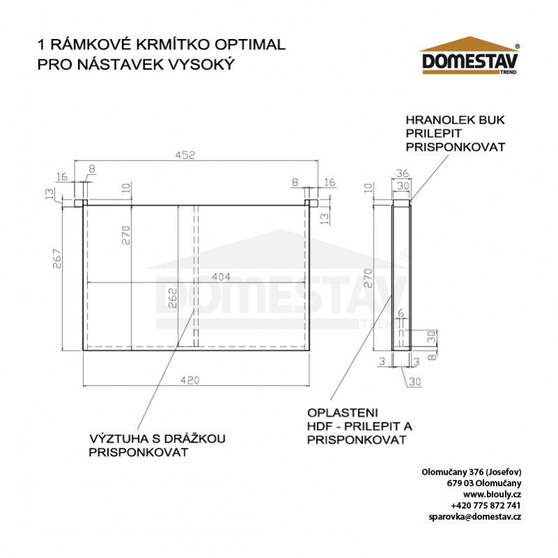 Jednorámikové kŕmidlo 3 litre, Optimal vysoký