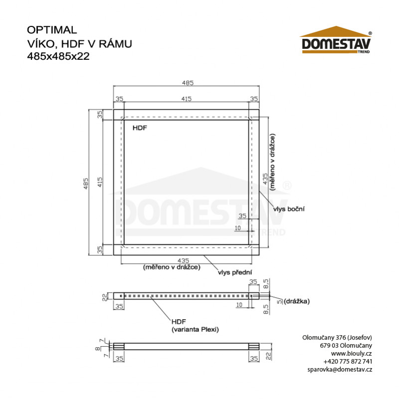 Veko pre včelí úľ Optimal, HDF v ráme
