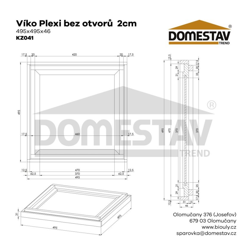 Veko Plexi bez otvorov - 2cm