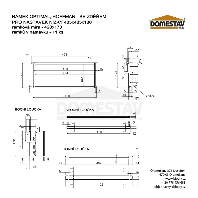 Rámek 42x17 Optimal nízký, vodorovně zděř Hoffman, Lípa
