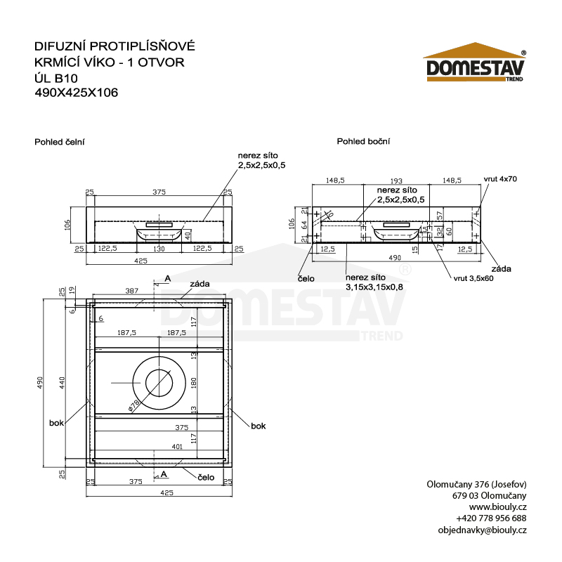 Difúzne protiplesňové kŕmiace veko, 1 otvor, B10