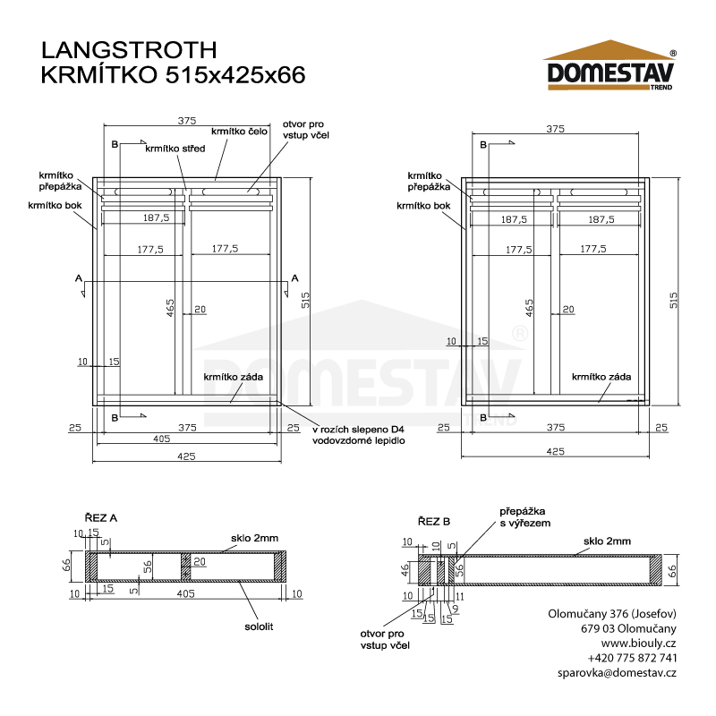 Stropní krmítko pro včelí úl 6,8 litru, Langstroth