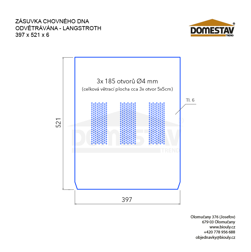Zásuvka do chovného dna odvětrávaná Langstroth