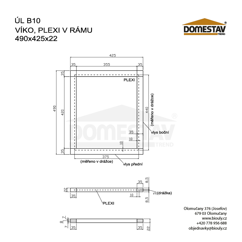 Víko pro včelí úl B10, plexi v rámu