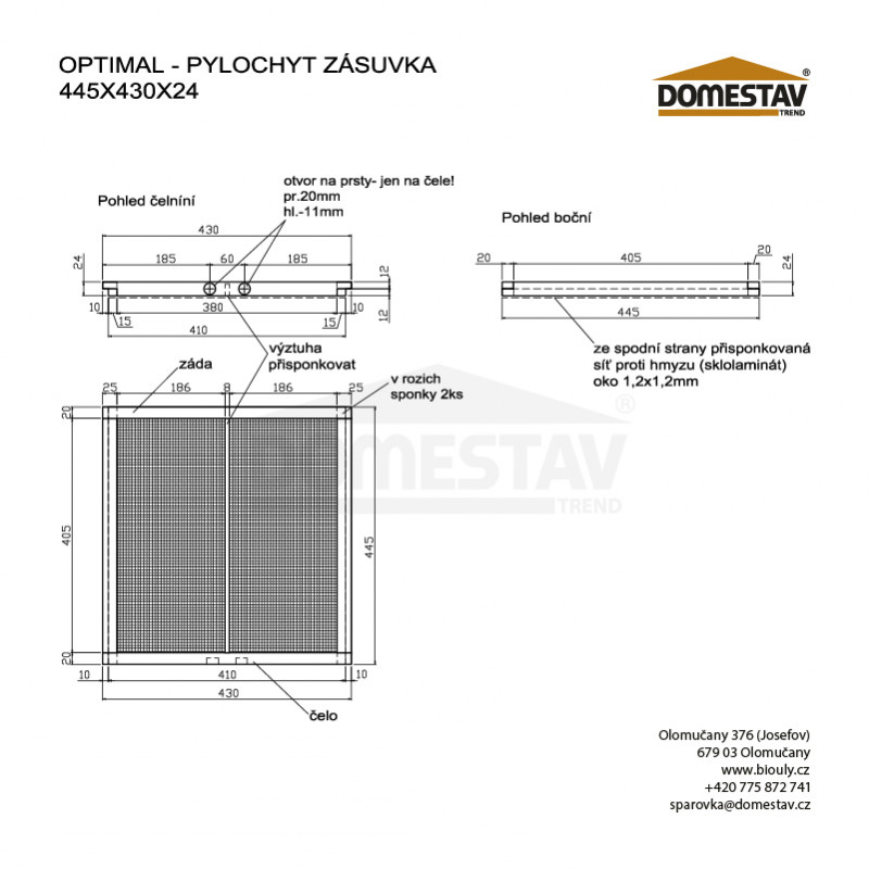 Pylochyt pro úl OPTIMAL, sada pylochytová deska a provětrávaná zásuvka
