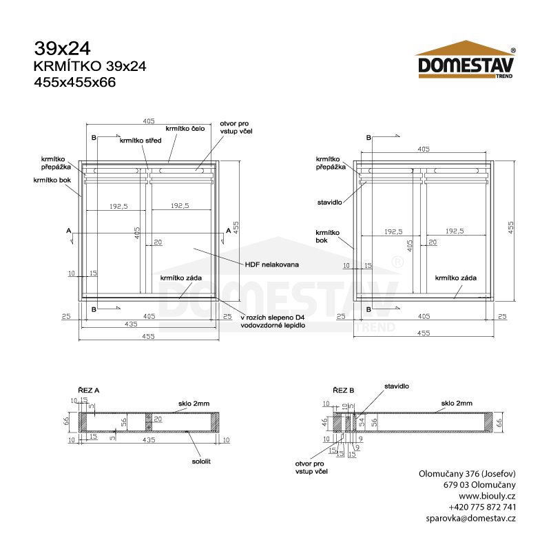 Stropné kŕmidlo pre včelí úľ 6,2 litru, 39x24, 39x17