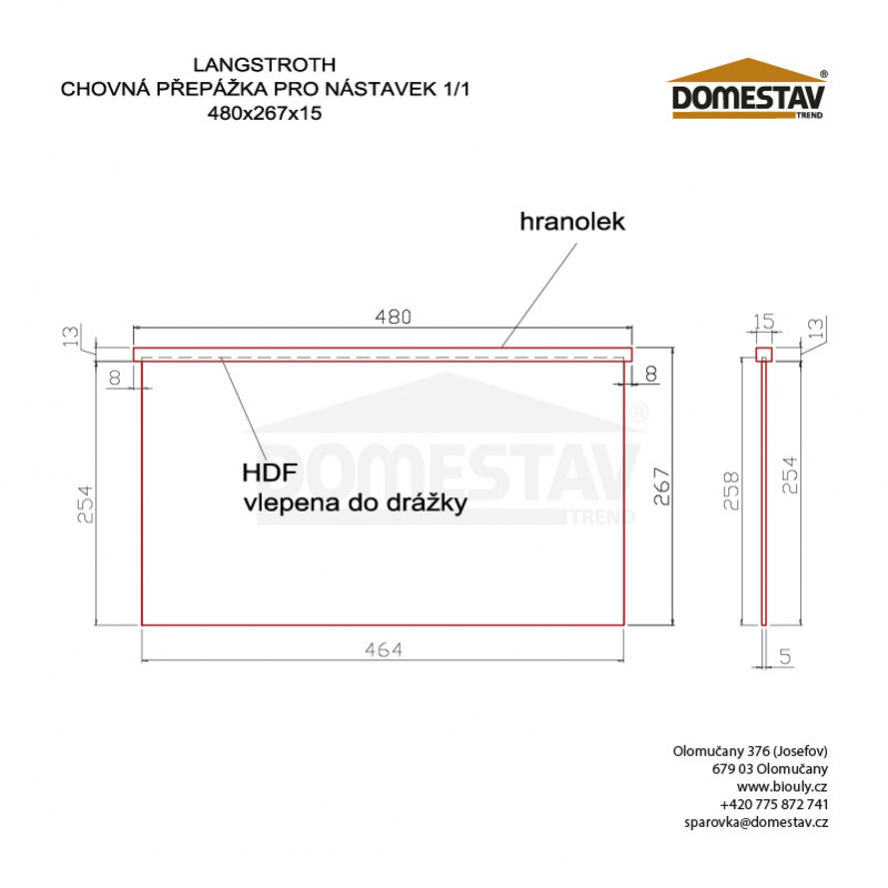 Přepážka k chovnému dnu Langstroth 1/1