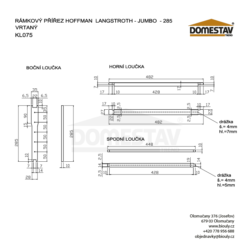 Rámkový přířez 44,8x28,5 Langstroth Jumbo Original,  vodorovně Hoffman, Lípa, 50 ks