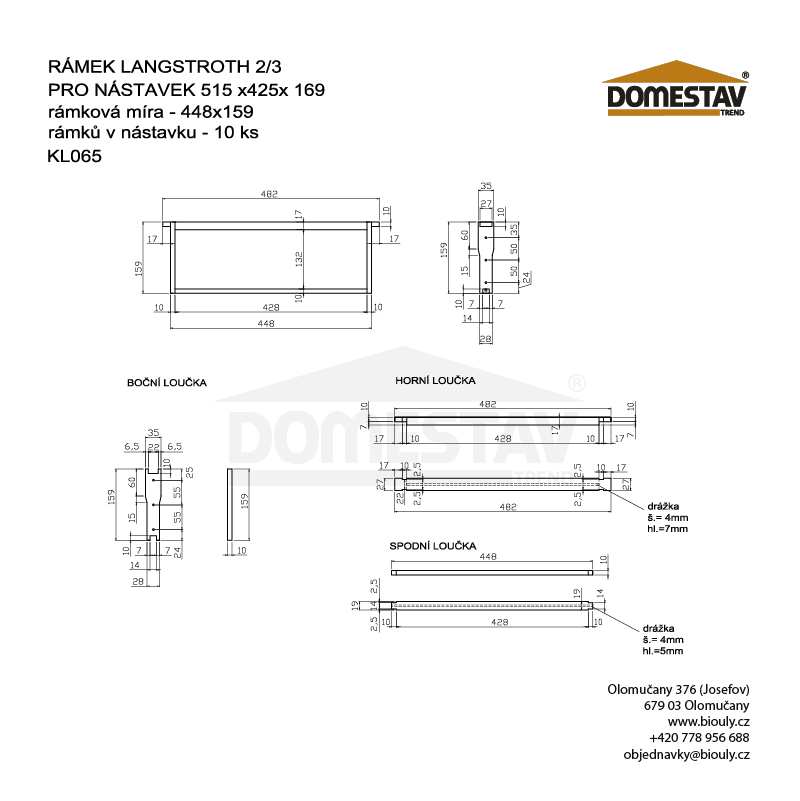 Rámek 44,8x15,9 Langstroth 2/3 Original, vodorovně Hoffman, Lípa