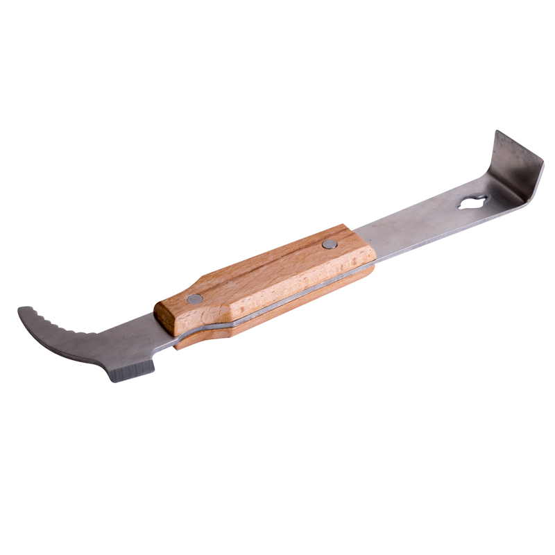 Rozperák obojstranný s hákom a drevenou rukoväťou, nerez