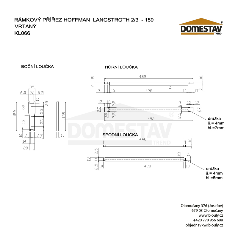 Rámkový přířez 44,8x15,9 Langstroth 2/3 Original, vodorovně Hoffman, Lípa, 50 ks