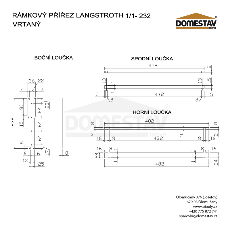 Rámkový přířez 44,8x23,2 Langstroth 1/1, vodorovno Hoffman, Lipa, 50 ks