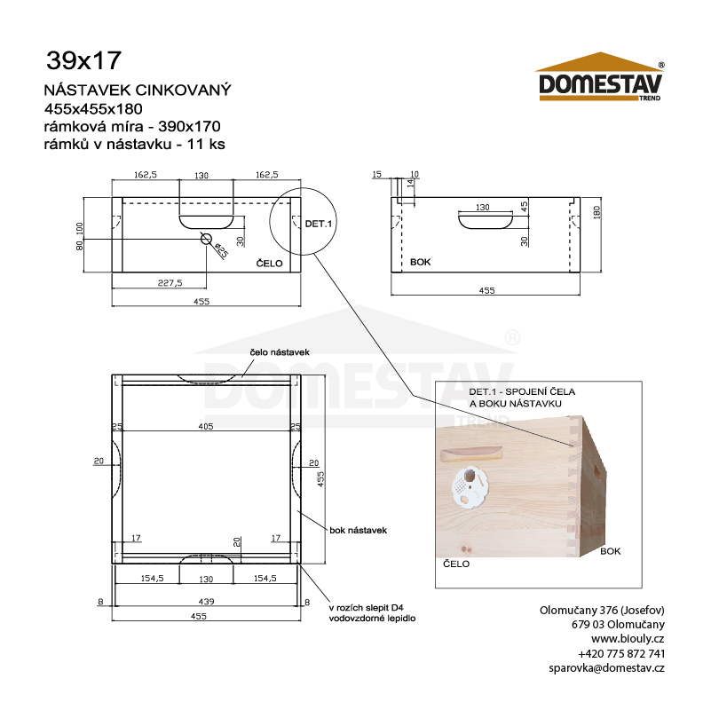 Včelí nástavek cinkovaný 39x17, Borovice vejmutovka