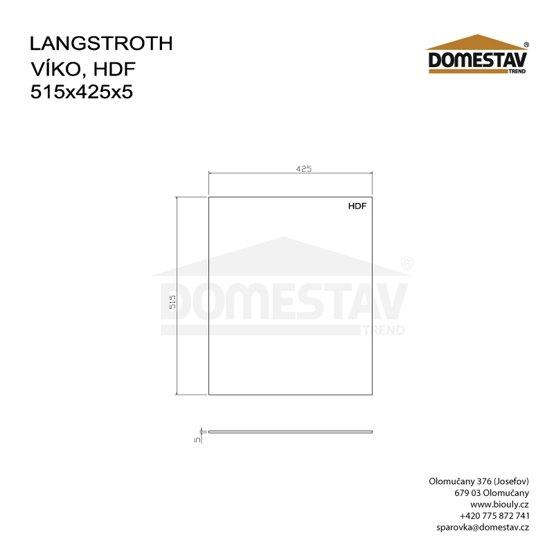 Víko pro včelí úl Langstroth, HDF