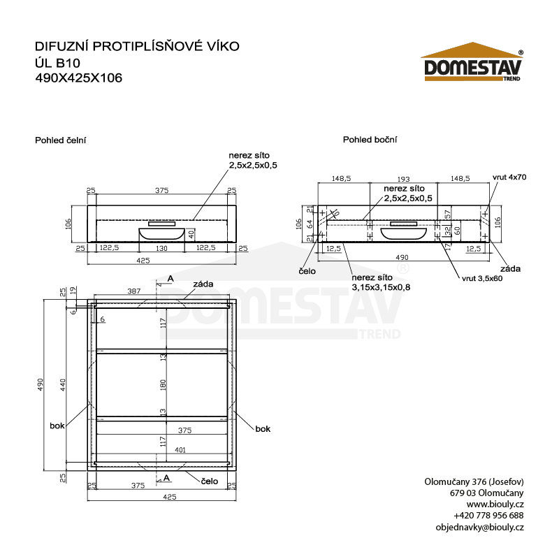 Difuzní protiplísňové víko, B10