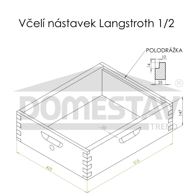 Včelí nástavok cinkovaný Langstroth 1/2 - 147 mm, Severská borovica