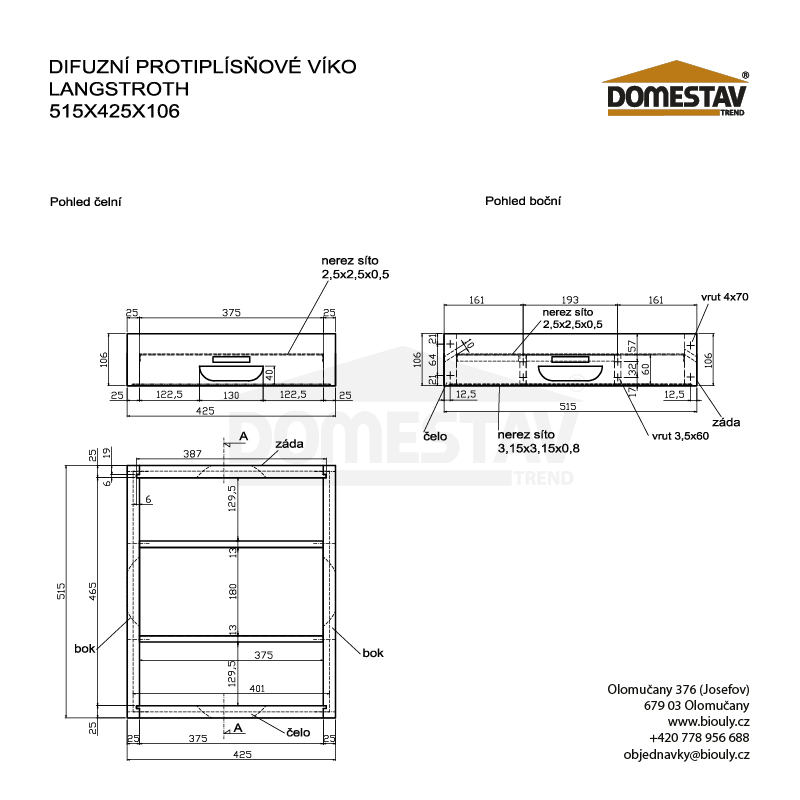 Difuzní protiplísňové víko, Langstroth