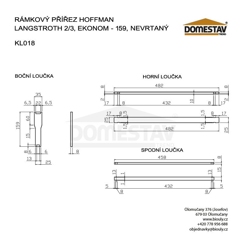 Rámkový přířez 44,8x15,9 Langstroth 2/3, nevrtaný Hoffman, Lípa, 50 ks
