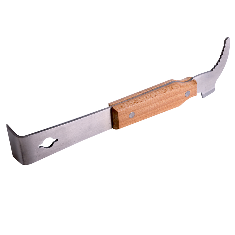 Rozperák obojstranný s hákom a drevenou rukoväťou, nerez