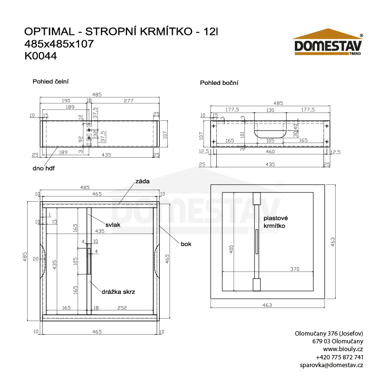 Stropní krmítko s plastovou vložkou 12 litrů, Optimal