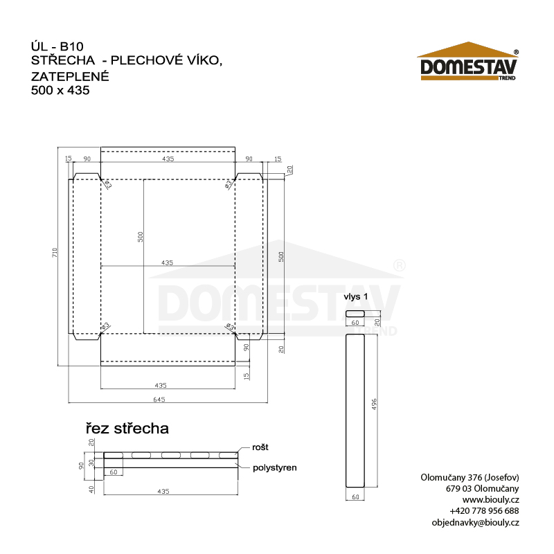 Střecha pro včelí úl B10, plechové víko, zateplené se zátěží