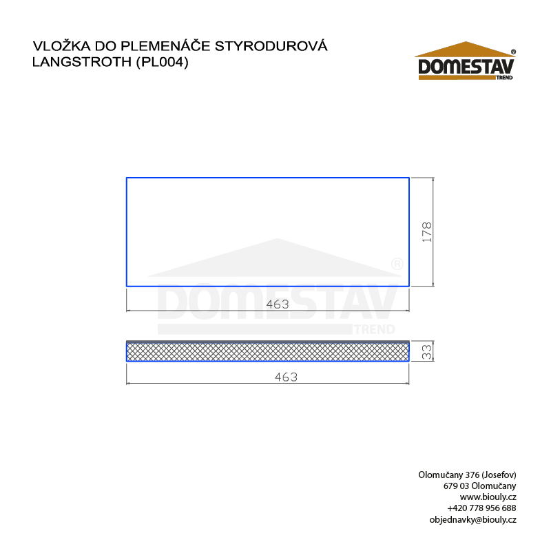 Vložka do plemenáče styrodurová Langstroth 2/3