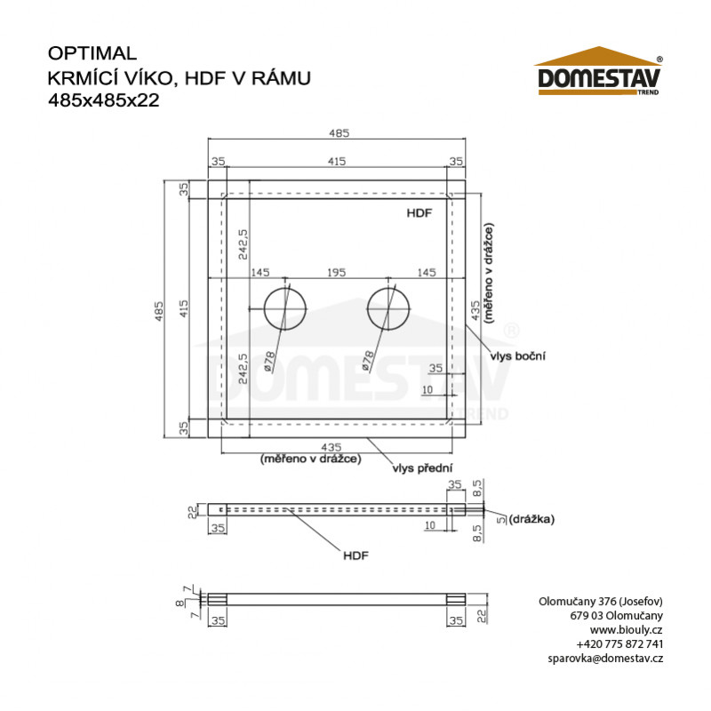 Krmící víko pro včelí úl Optimal, HDF v rámu