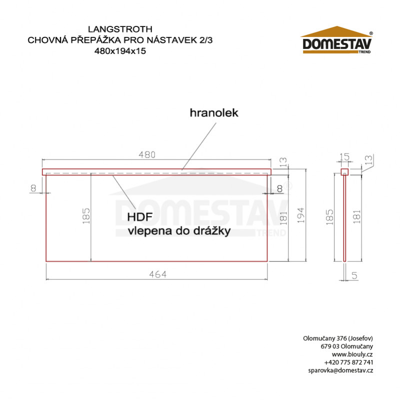 Priehradka k chovnému dnu Langstroth 2/3