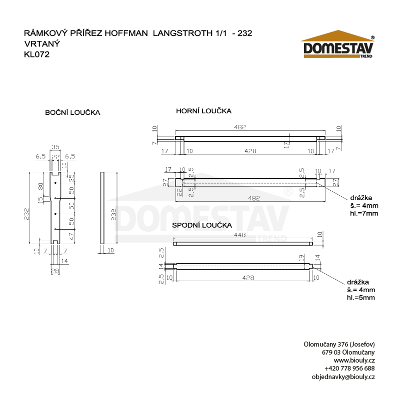Rámkový přířez 44,8x23,2 Langstroth 1/1 Original, vodorovně Hoffman, Lipa, 50 ks
