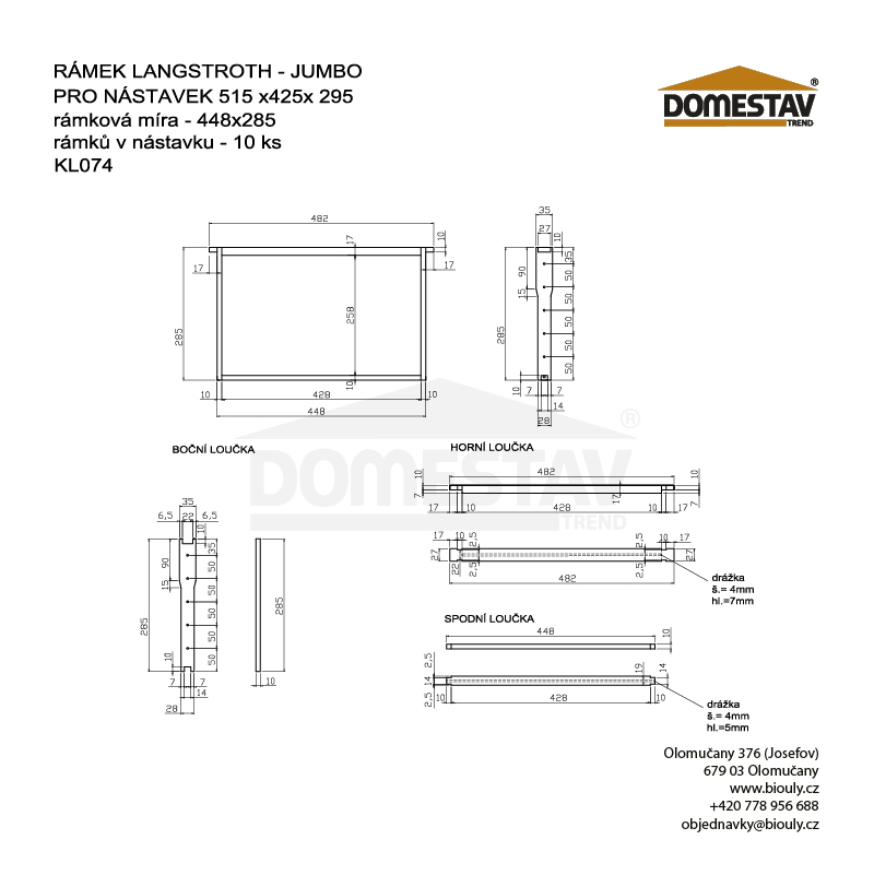 Rámek 44,8x28,5 Langstroth Jumbo Original, vodorovně Hoffman, Lípa