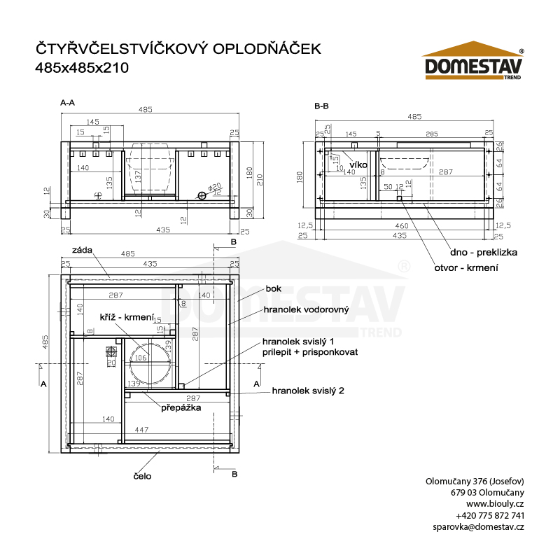 Drevený oplodniačik pre 4 matky - INOVOVANÝ, 485 x 485 mm, Borovica hladká (vejmutovka)