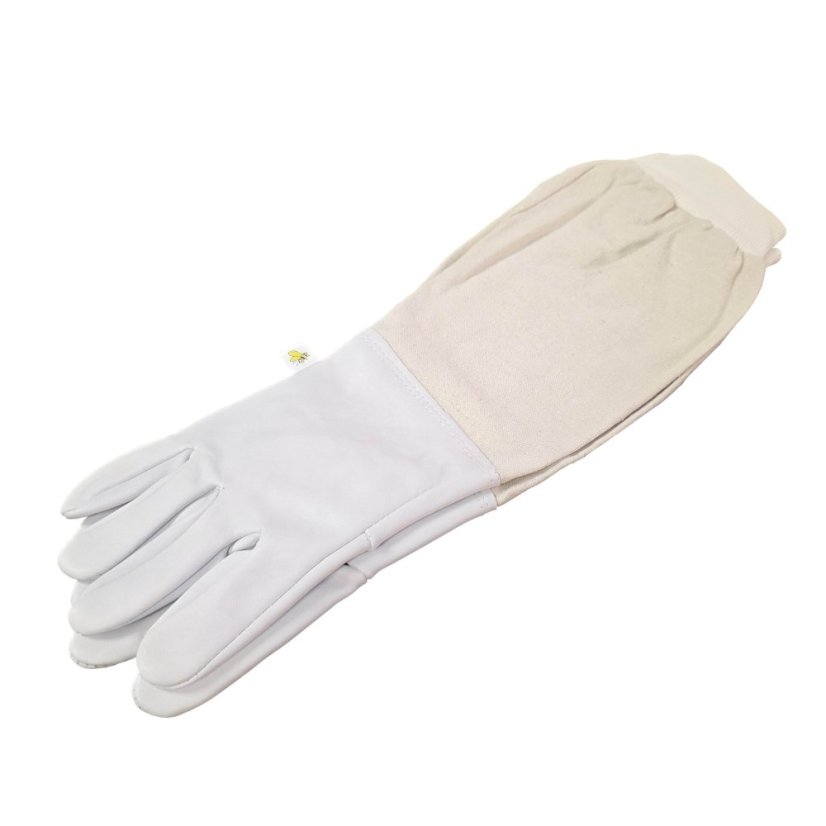 Včelárske rukavice kožené, priedušný úplet, ľanové návleky