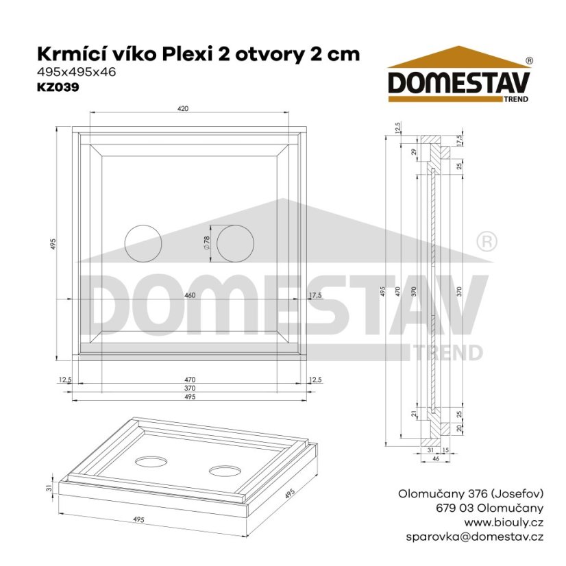 Kŕmiace veko Plexi 2 otvory - 2cm