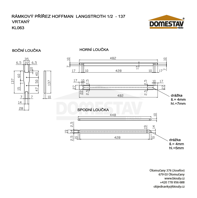 Rámkový přířez 44,8x13,7 Langstroth 1/2 Original, vodorovně Hoffman, Lípa, 50 ks