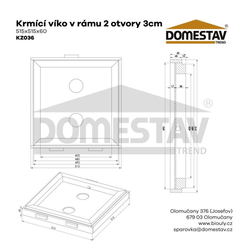 Kŕmiace veko HDF v ráme 2 otvory - 3cm