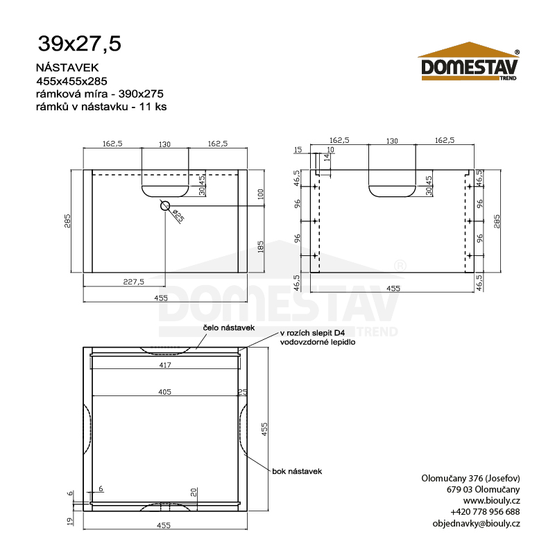Včelí nadstavok 39x27,5, Borovica hladká (vejmutovka)