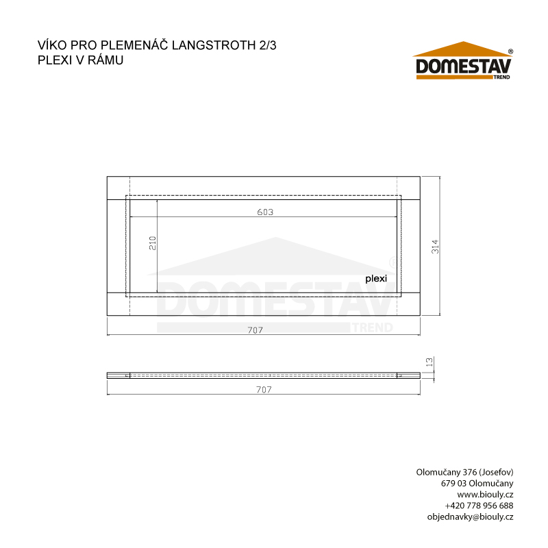 Víko pro plemenáč Langstroth 2/3, plexi v rámu