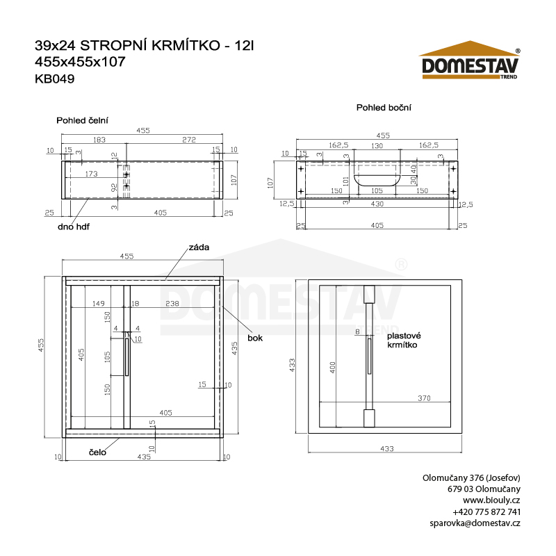 Stropní krmítko s plastovou vložkou 12 litrů, 39x24, 39x17