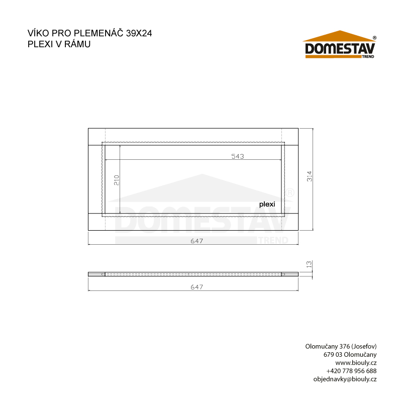 Víko pro plemenáč 39x24 a 39x17, plexi v rámu