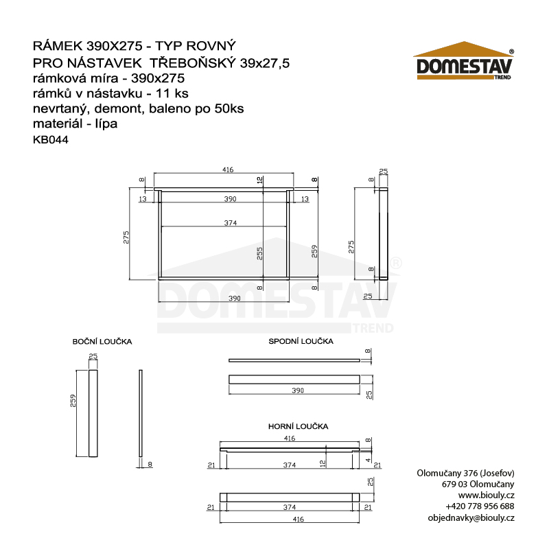 Rámkový přířez 39x27,5 nevrtaný rovný, Lípa, 50 ks