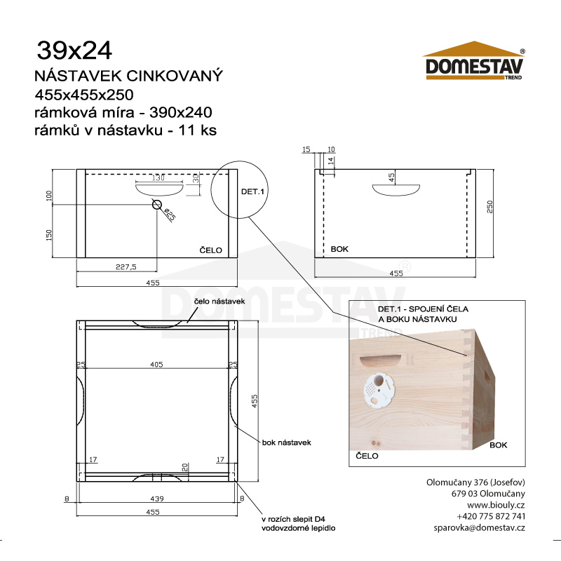 Včelí nástavek cinkovaný 39x24, Borovice vejmutovka