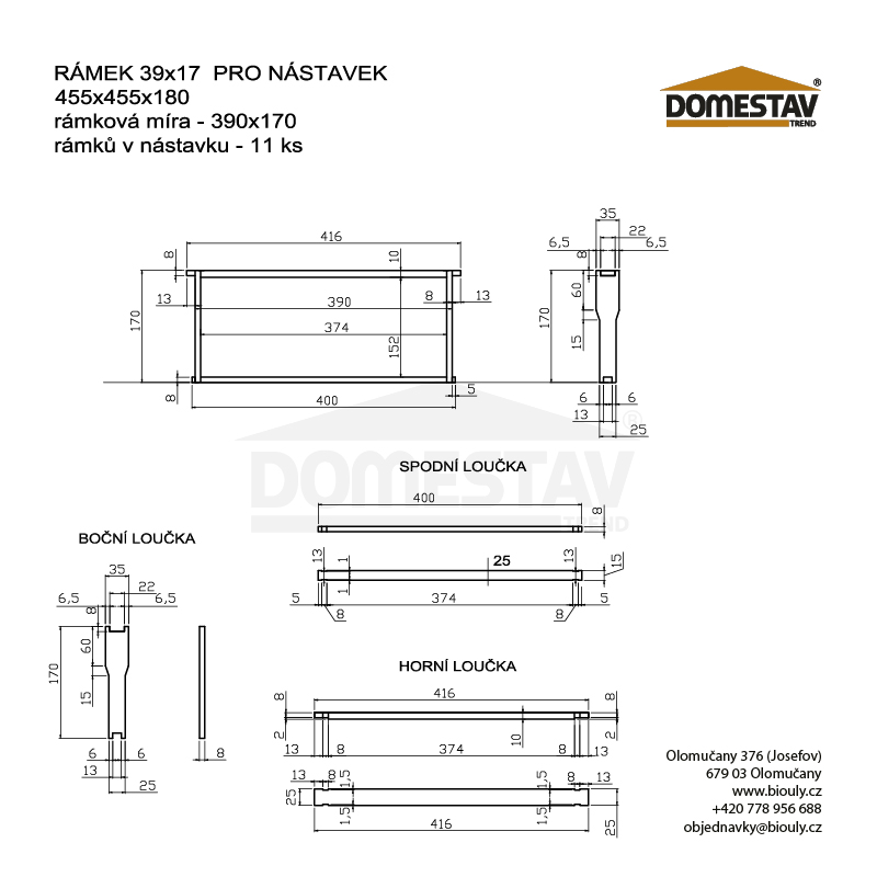 Rámkový přířez 39x17, nevrtaný Hoffman, Lípa, 50 ks
