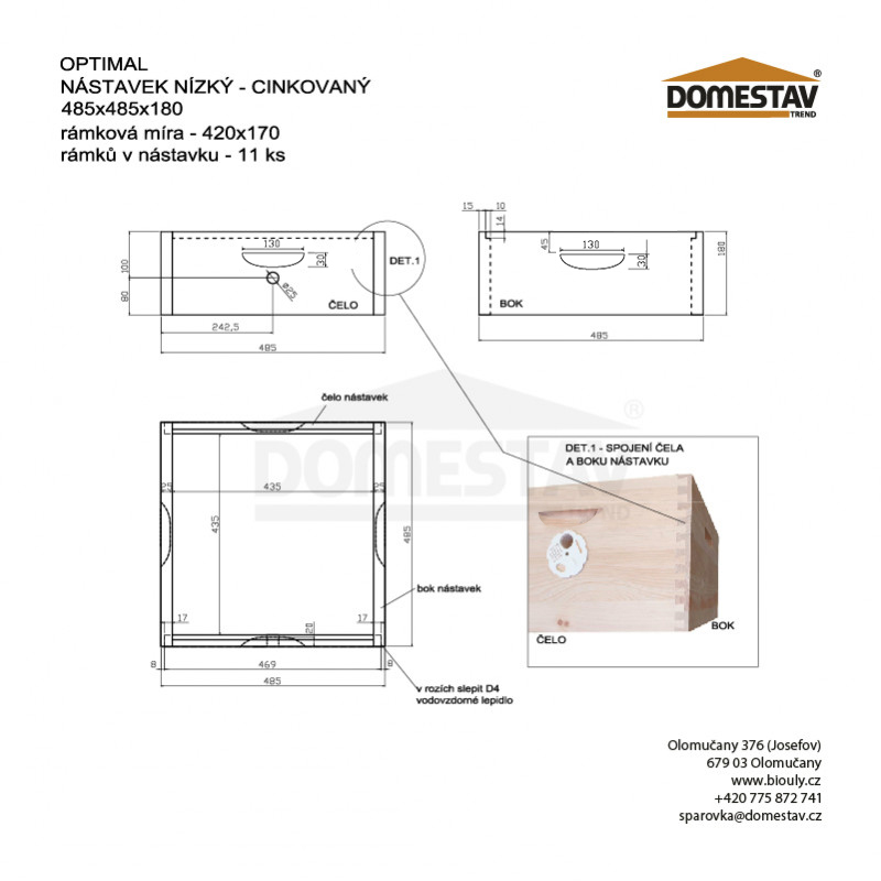 Včelí nadstavok cinkovaný Optimal nízky, Borovica hladká (vejmutovka)