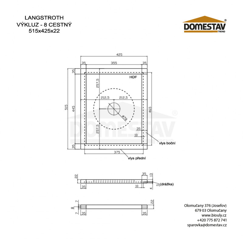 Včelí výklz v ráme, medzidno, Langstroth, bez plastového výklzu