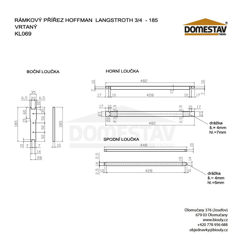 Rámkový přířez 44,8x18,5 Langstroth 3/4 Original, vodorovně Hoffman, Lipa, 50 ks