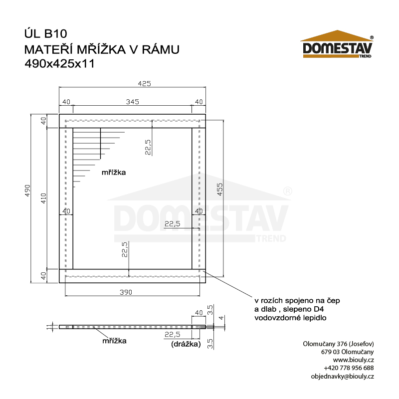 Materská mriežka v ráme pre včelí úľ B10 a E10